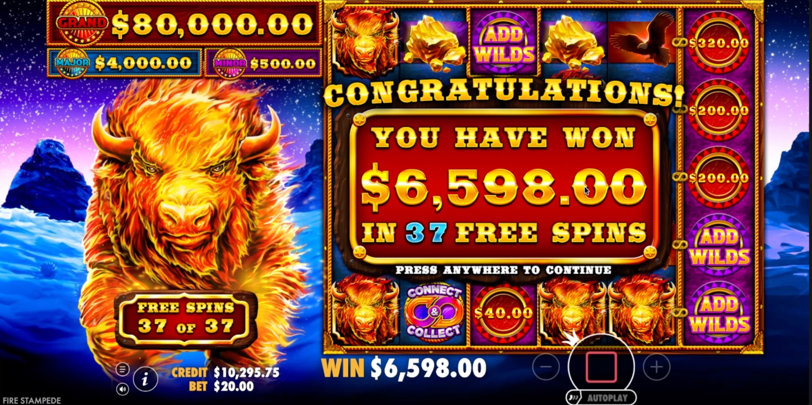 Buffalo Fire Stampede Biggest Win